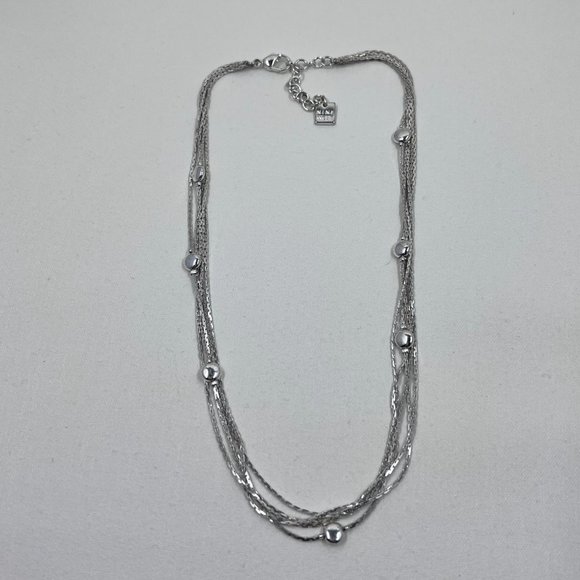 Nine West Silver Toned 16” 5 Strand Chain Necklace with Disk Beads - Picture 2 of 7